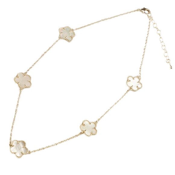 5 PEARL CLOVER 2 SIDED GOLD NECKLACE, EXCELLENT QUALITY!! - Picture 1 of 6